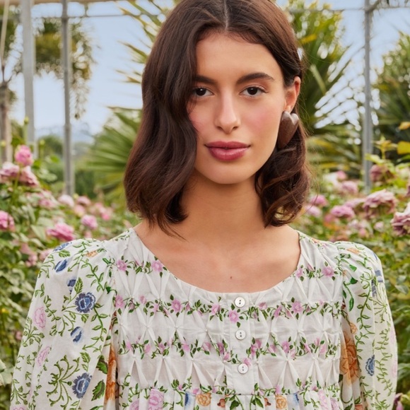 FARM RIO Folk Floral embellished cotton blouse - Picture 2 of 5